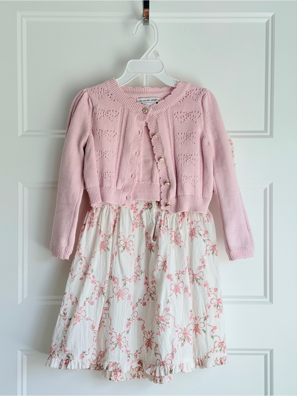 cupcakes & cashmere Pink Knit Cardigan with Floral Dress